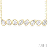 1 ctw Bezel Set Mixed Diamond Cut Fashion Necklace in 14K Yellow Gold
